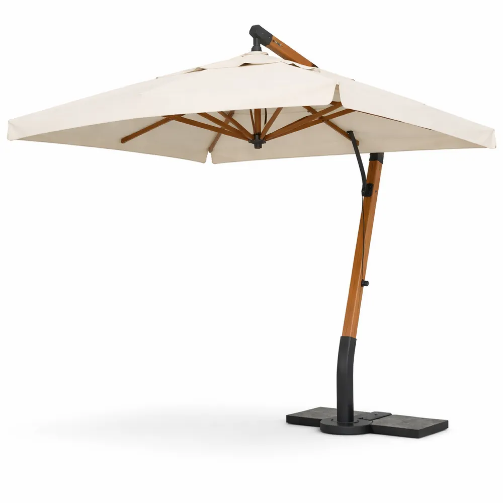 Ombrellone da Giardino in Legno 4x4mt con Telo Quadrato Ecru