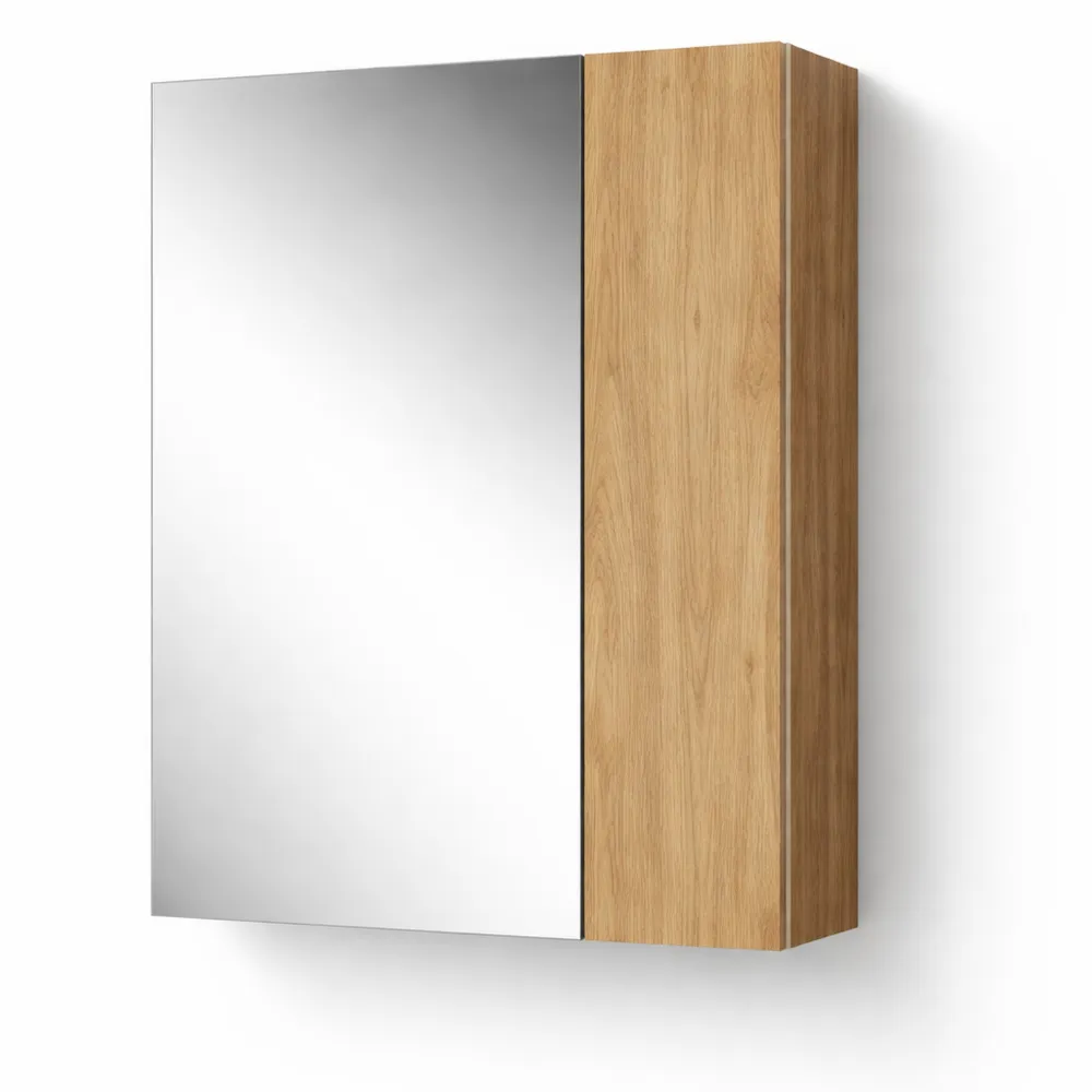 Armadietto da bagno con specchio e ripiani, Quercia dorata, 60 x 59.2 cm