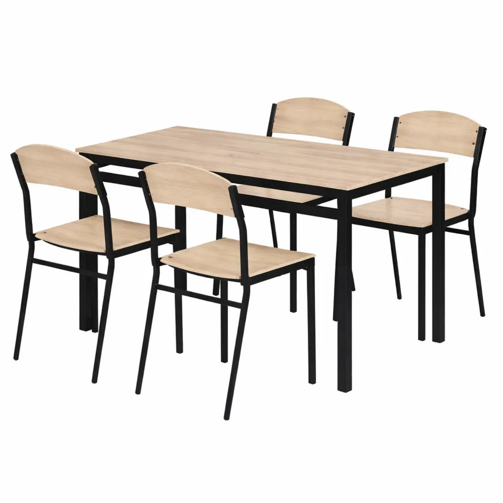 Set da pranzo moderno con tavolo rettangolare e sedie in acciaio