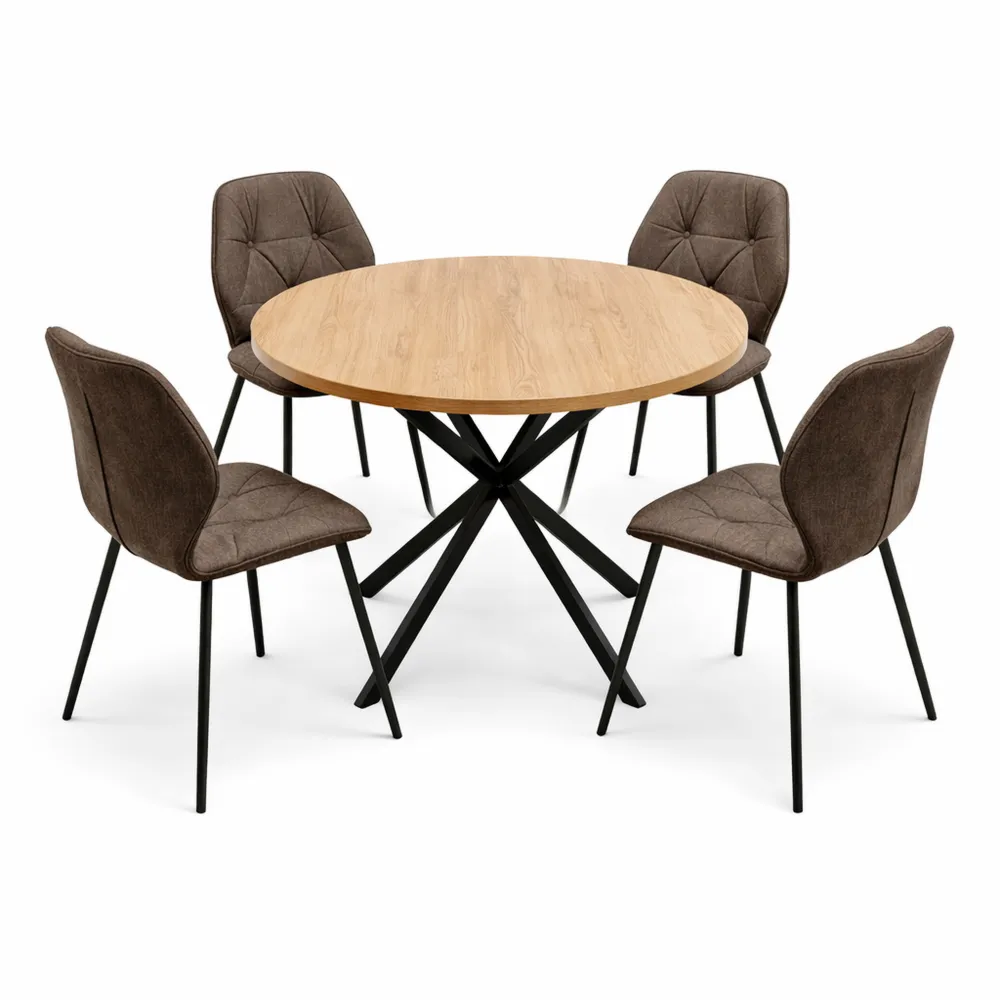 Set Tavolo Rotondo 100 CM e 4 Sedie Moderne per Sala da Pranzo
