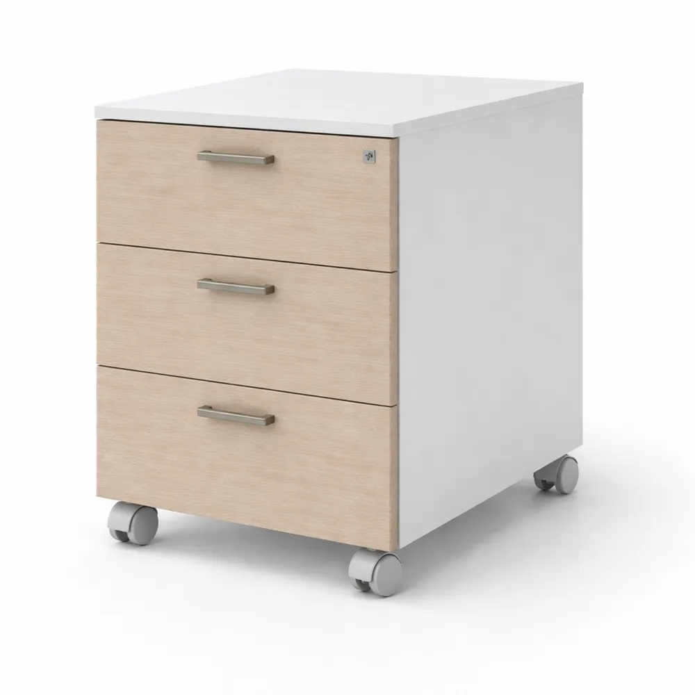 Cassettiera su ruote 3 cassetti con serratura - Rovere Bianco 42x55x57 cm