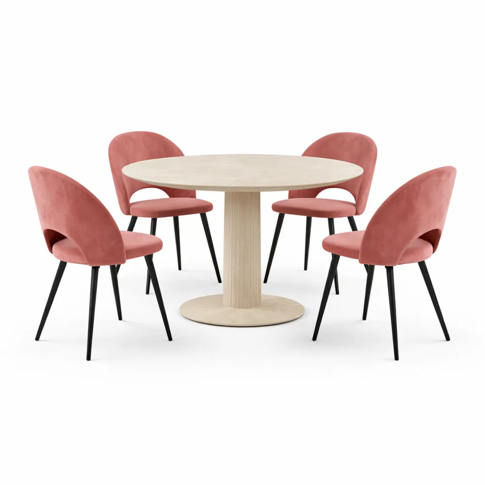 Tavolo Rotondo con 4 Sedie in Tessuto, Ideale per Sala da Pranzo, Cucina e Soggiorno