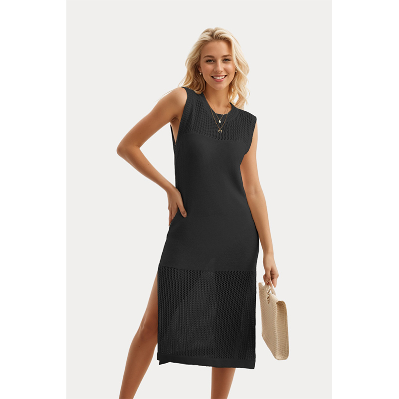 Summer new style European and American women's street hollow dress knitted vest dress cross-border independent station hot style