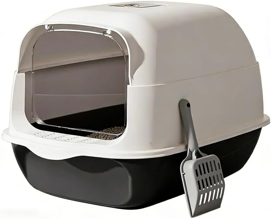 Splash-Proof Enclosed Cat Litter Box with Scoop Front Lift Cover Easy