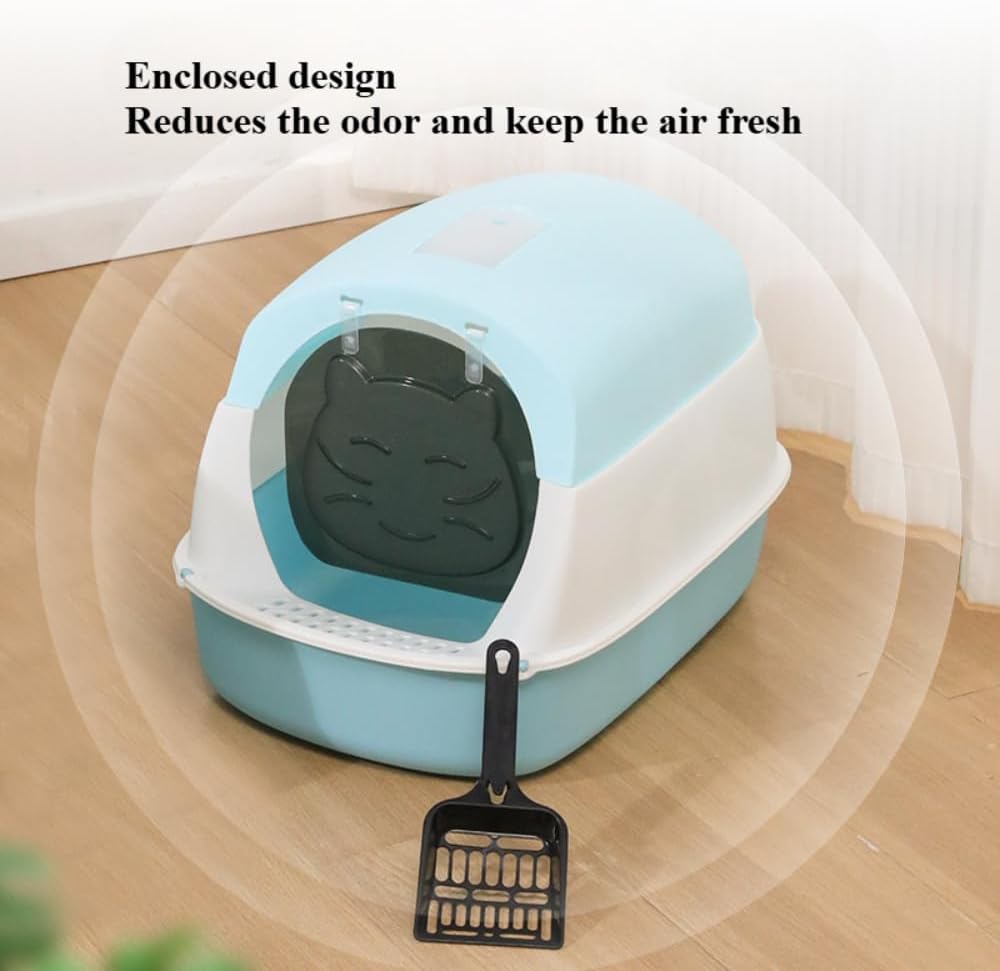Cat Litter Box with Lid Enclosed Cat Toilet with Door Detachable Anti (Pink)