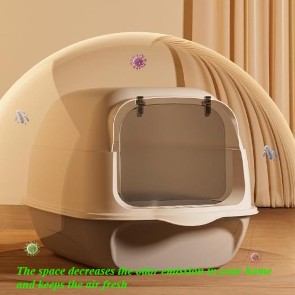 Splash-Proof Enclosed Cat Litter Box with Scoop Front Lift Cover Easy