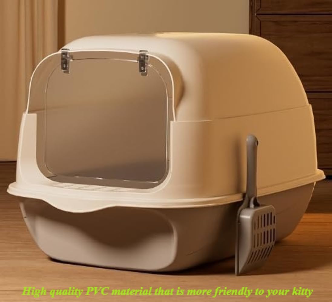 Splash-Proof Enclosed Cat Litter Box with Scoop Front Lift Cover Easy