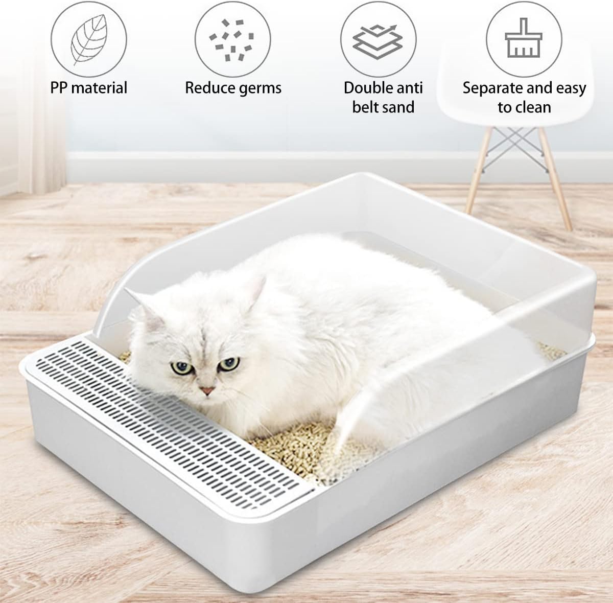 Semi-Open Cat Litter Tray Box with Lid