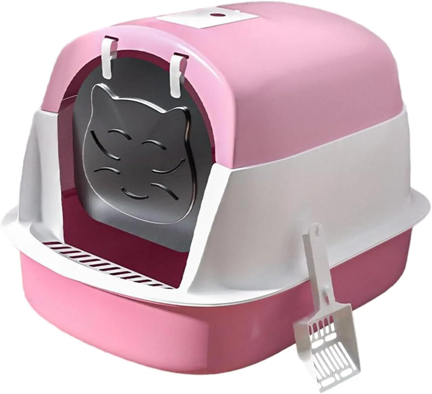 Cat Litter Box with Lid Enclosed Cat Toilet with Door Detachable Anti (Pink)