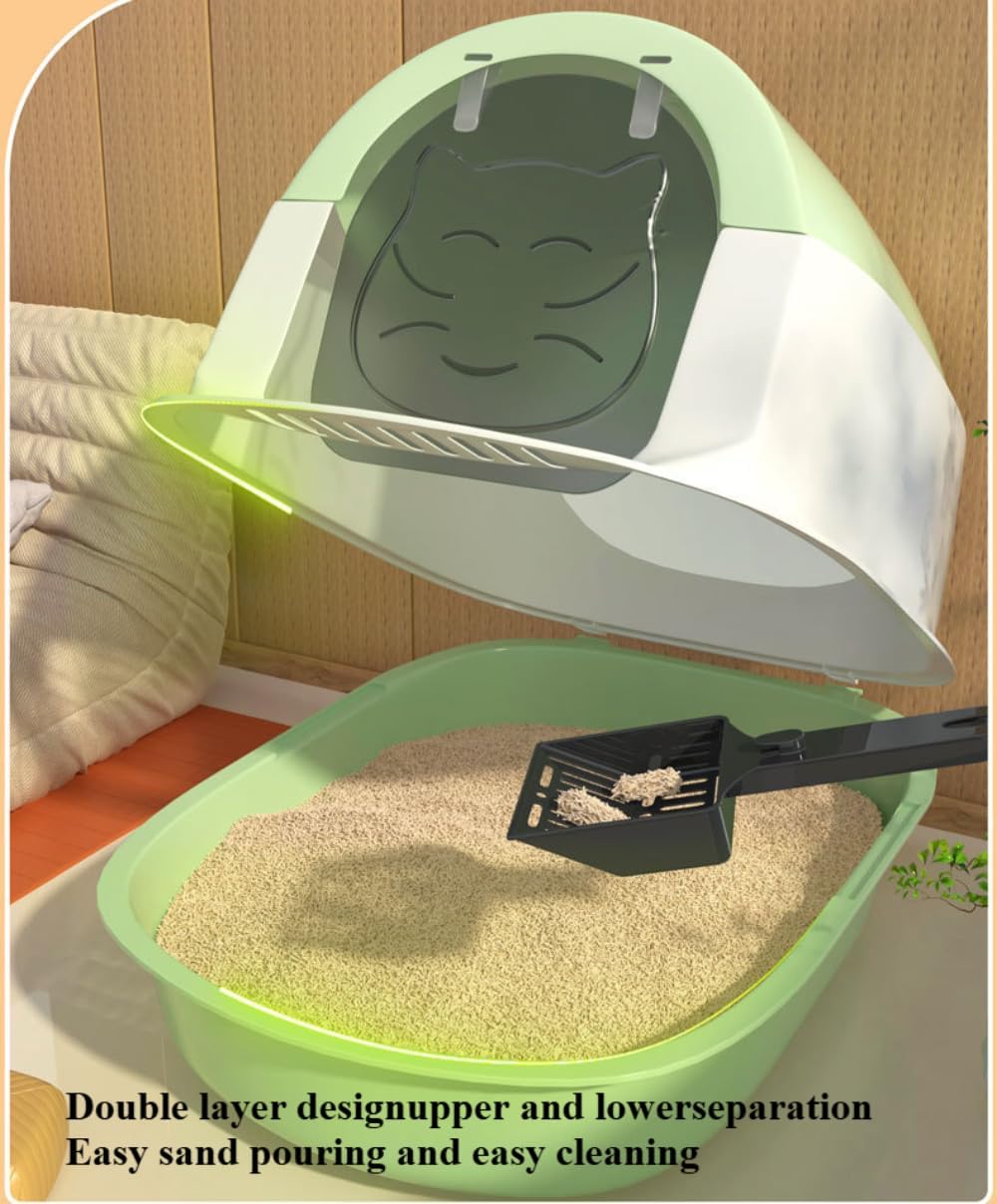 Cat Litter Box with Lid Enclosed Cat Toilet with Door Detachable Anti (Pink)