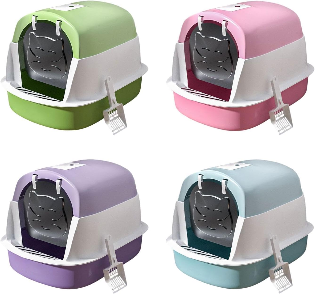 Cat Litter Box with Lid Enclosed Cat Toilet with Door Detachable Anti (Pink)