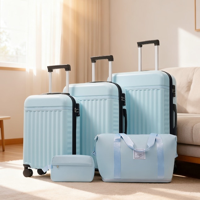  Light Blue Plastic Hardshell Suitcase set 