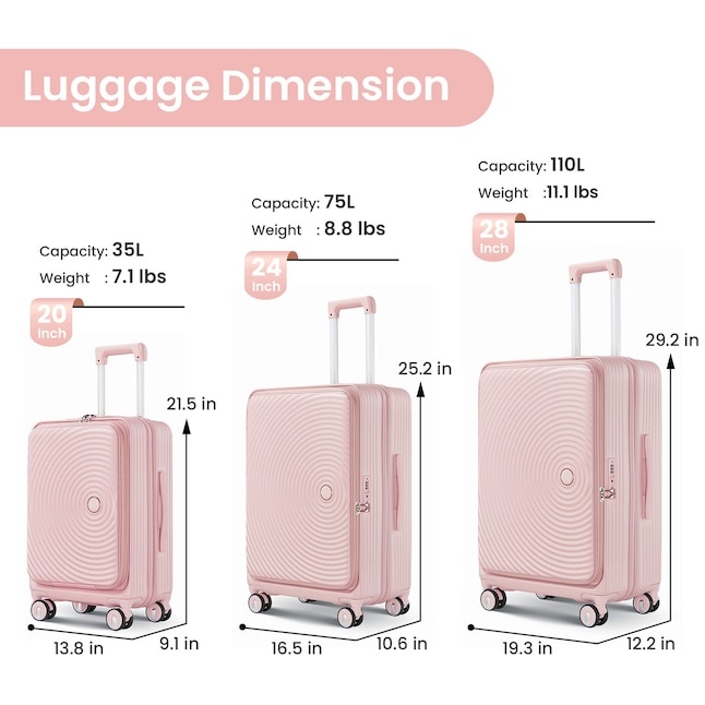Pink Plastic Hardshell Suitcase set 