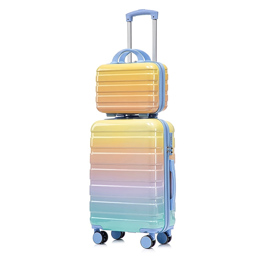 Blue + Yellow Polyester Hardshell Suitcase set 