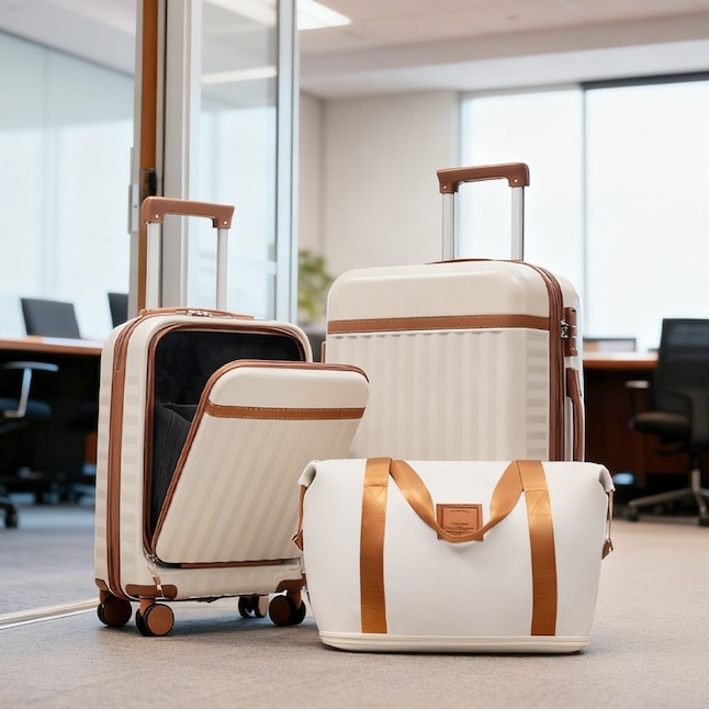 Brown + Beige Plastic Hardshell Suitcase set 