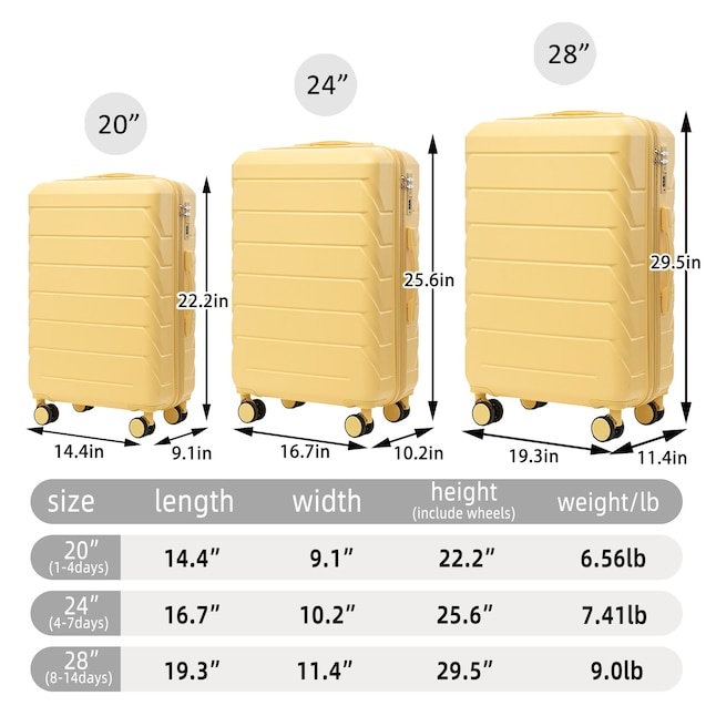 Yellow Plastic Hardshell Suitcase set 