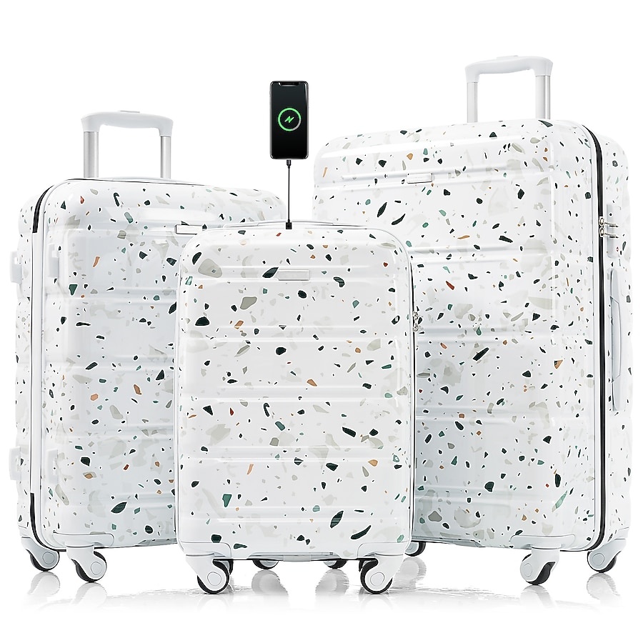 White Plastic Hardshell Suitcase set 