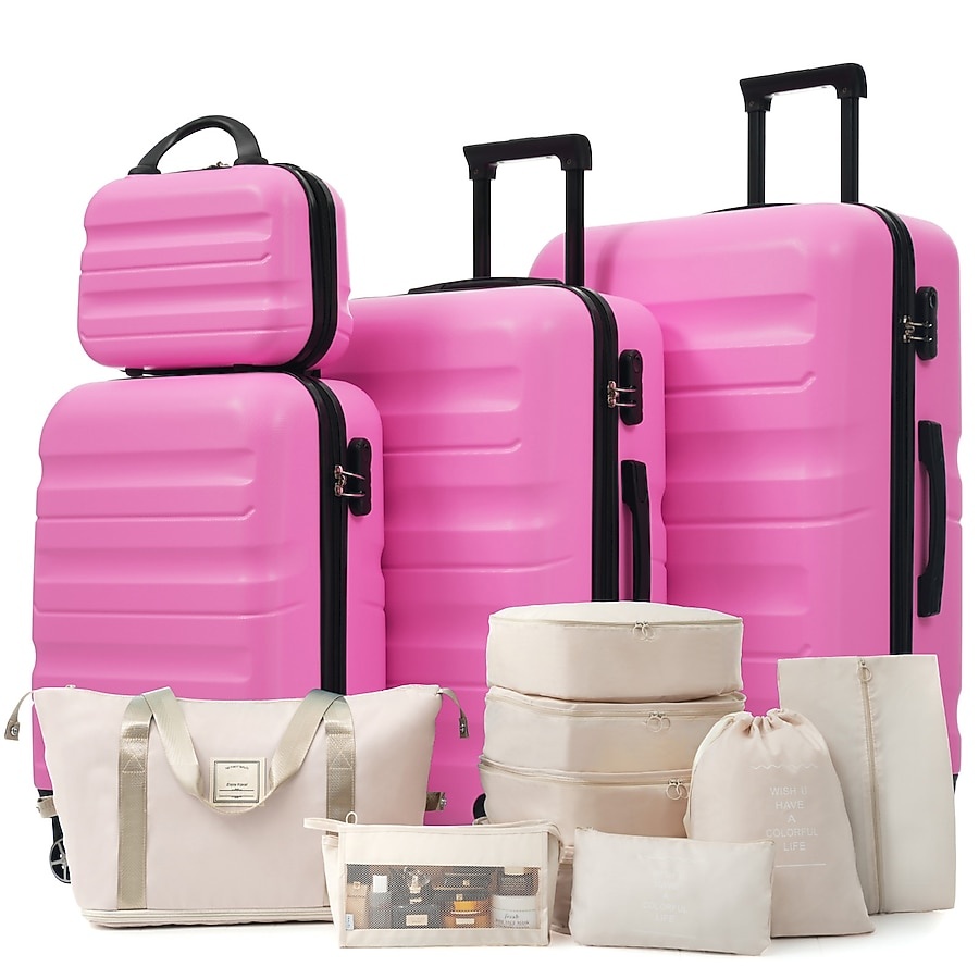 Pink Plastic Hardshell Suitcase set