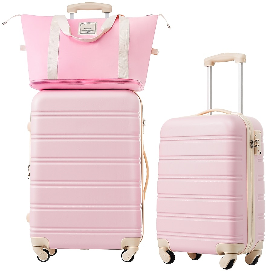  Light Pink Plastic Hardshell Suitcase set 
