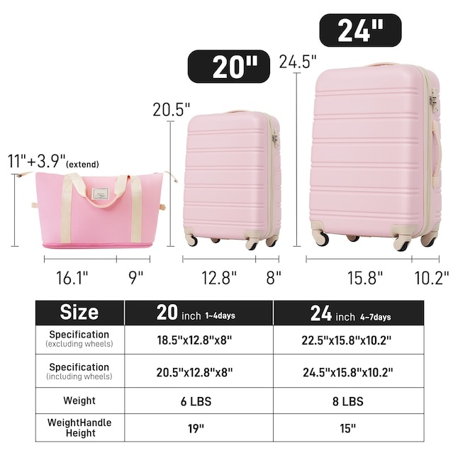  Light Pink Plastic Hardshell Suitcase set 