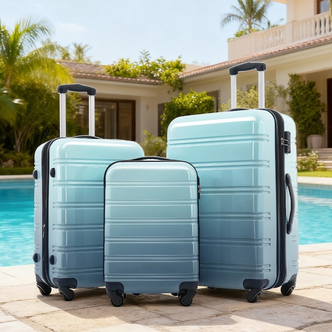 Blue+Multi Plastic Hardshell Suitcase set