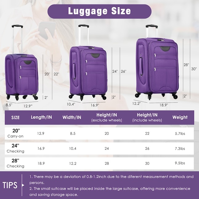 Purple Polyester Softshell Suitcase set
