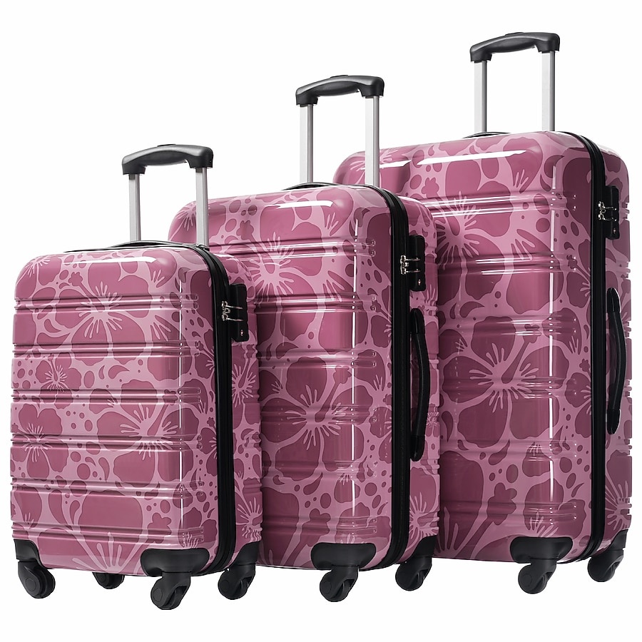 Pink Purple Plastic Hardshell Suitcase set 
