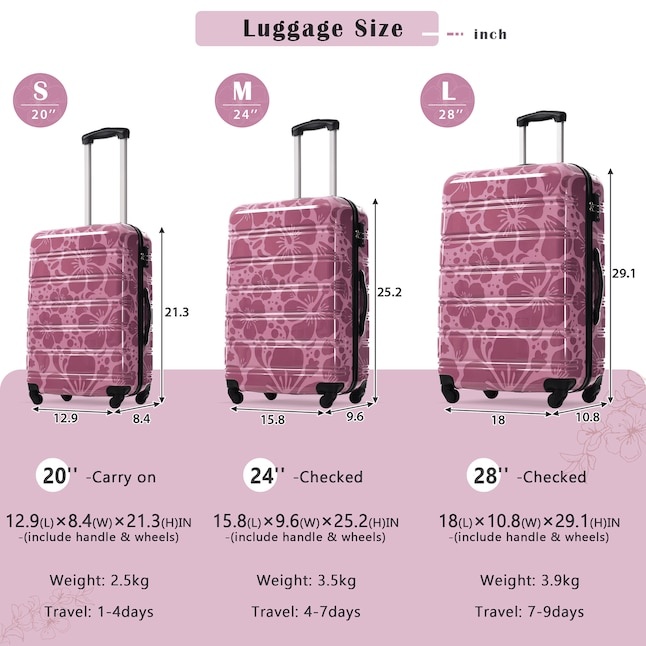Pink Purple Plastic Hardshell Suitcase set 