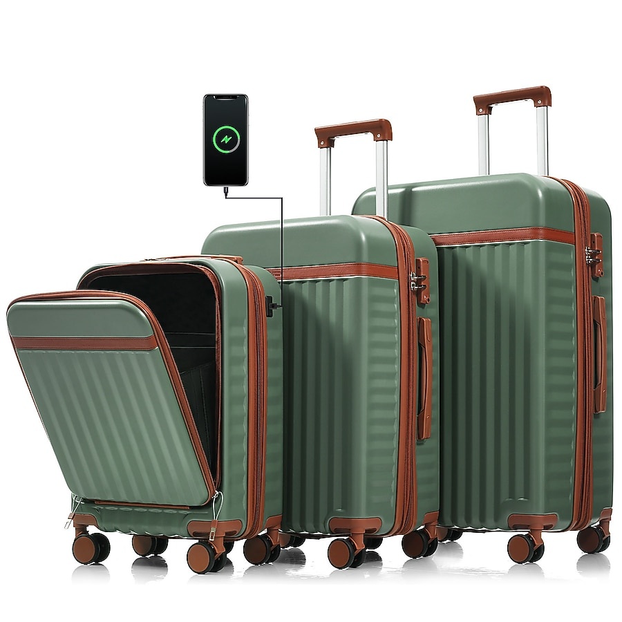 Green Plastic Hardshell Suitcase set 