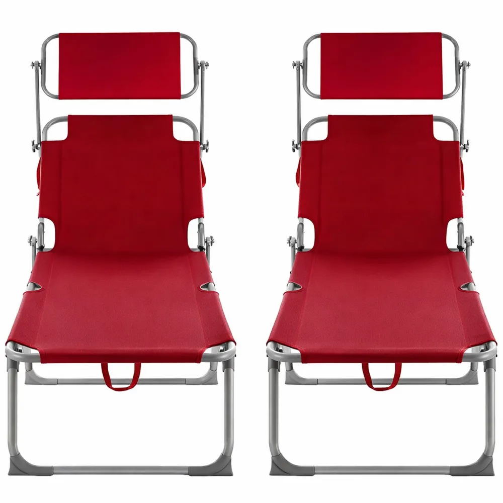 Coppia di Lettini Prendisole Pieghevoli con Tettuccio Parasole