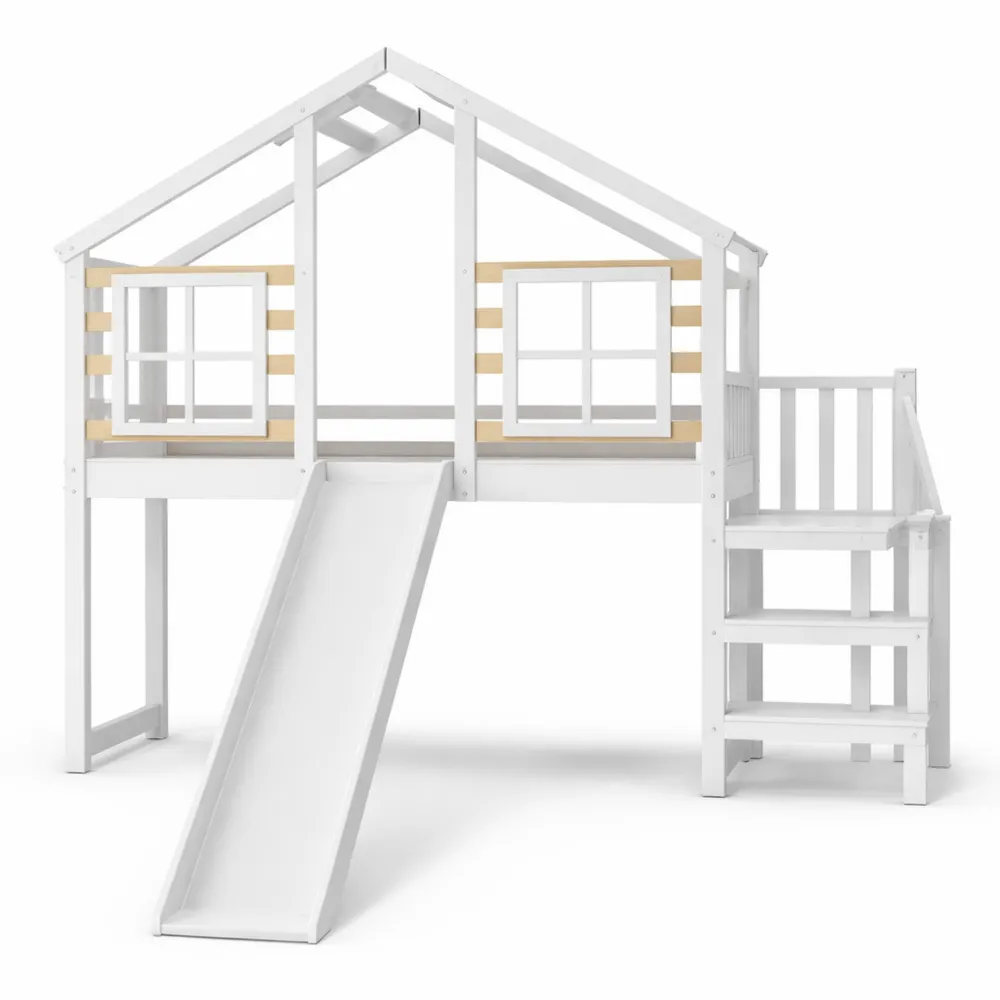 Letto a castello per bambini con scivolo e protezione anticaduta