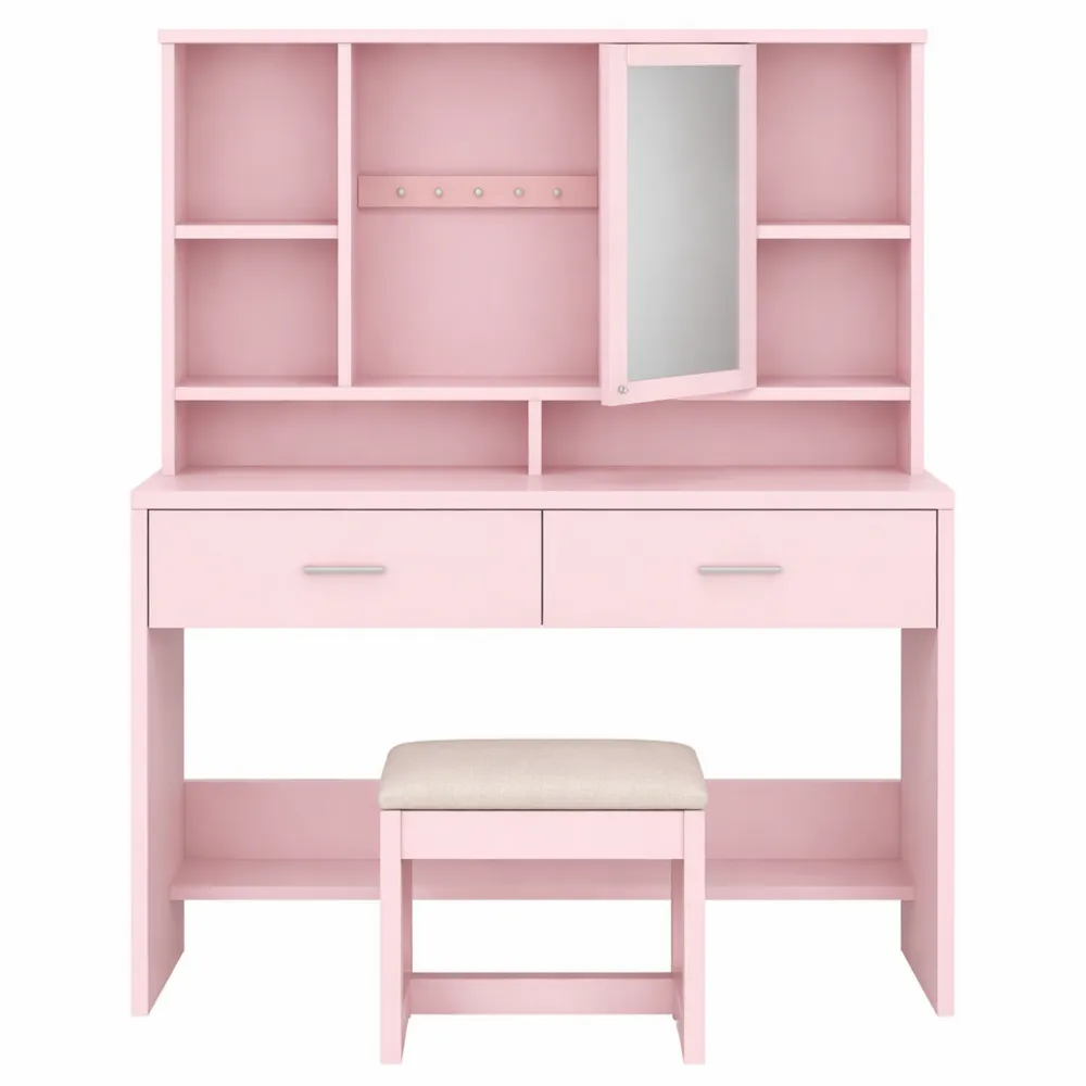 Toeletta da Trucco Moderna con Luci Regolabili e Sgabello, 2 Cassetti, Rosa