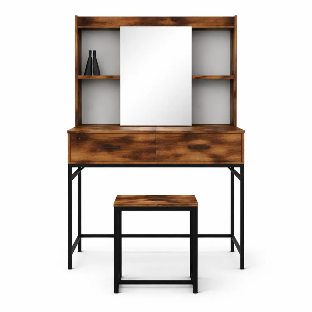 Toletta da Trucco con Specchio e Stazione di Ricarica, Tavolo con Cassetti e Ripiani