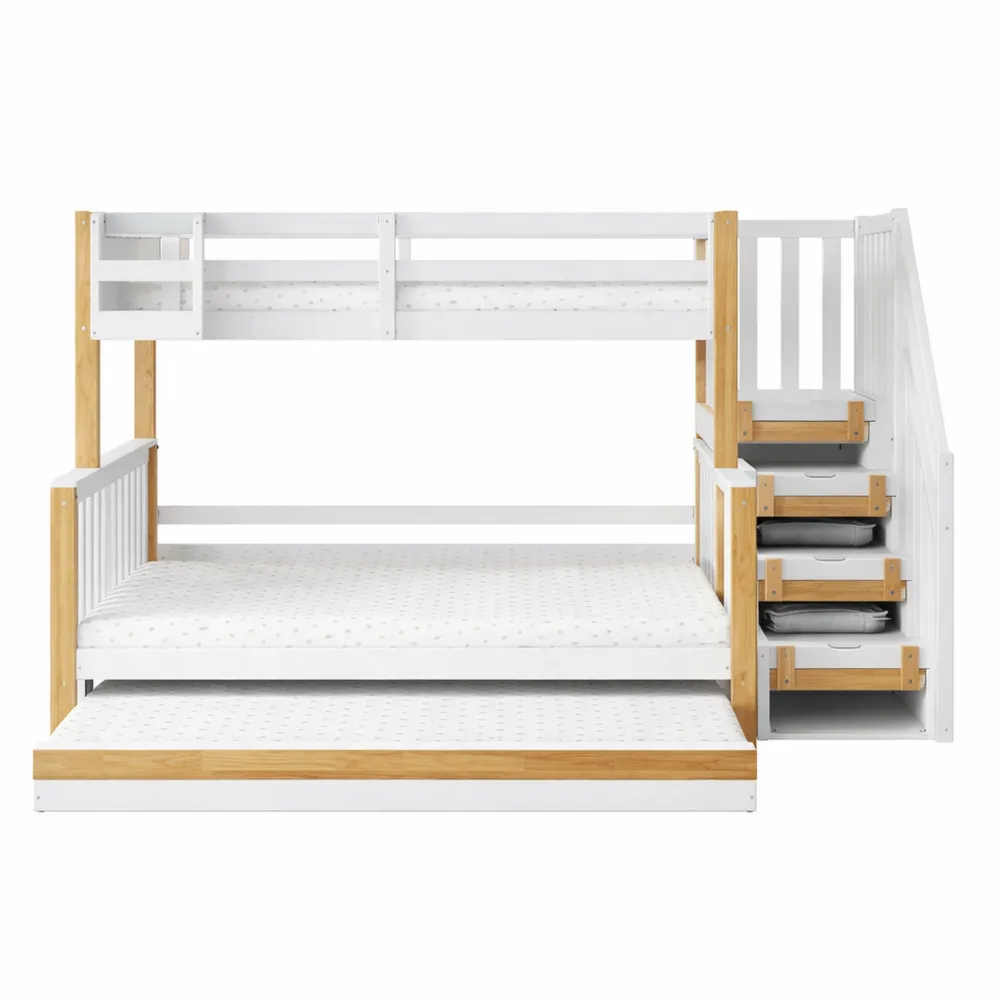 Letto a castello multifunzionale con scala angolare e protezione anticaduta