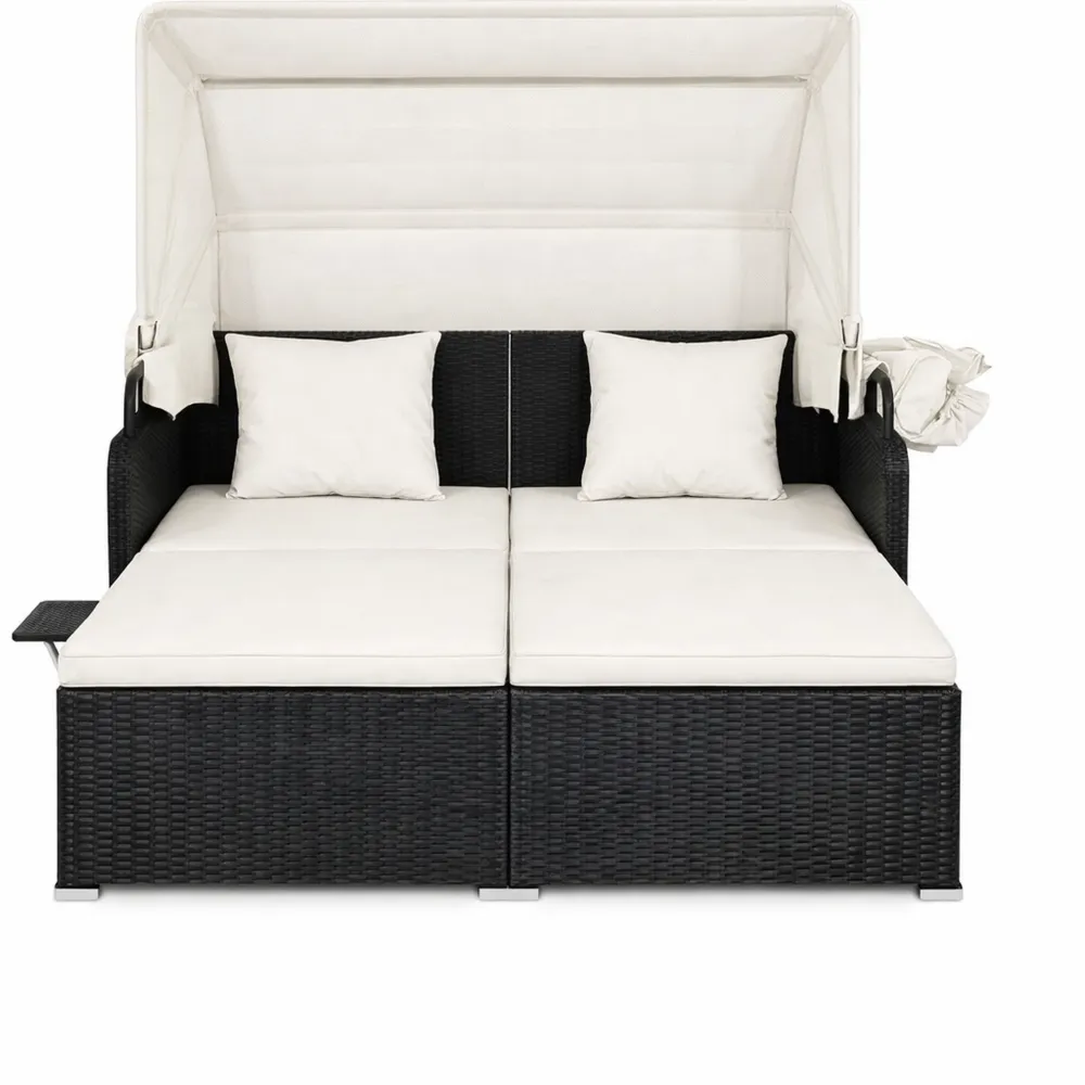 Isola Prendisole in Rattan per 2 con Tettuccio e Cuscini