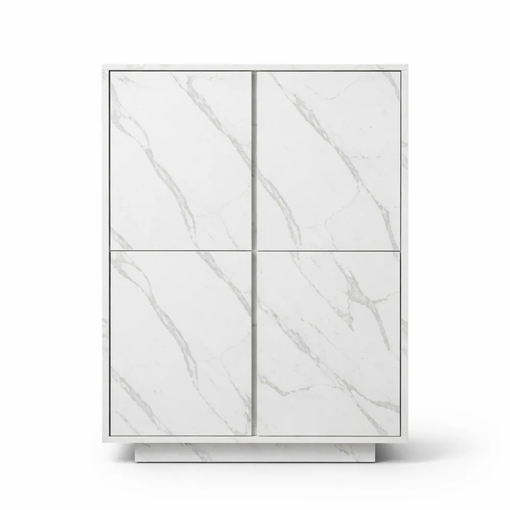 Madia con 4 Ante Moderna in Effetto Marmo Bianco