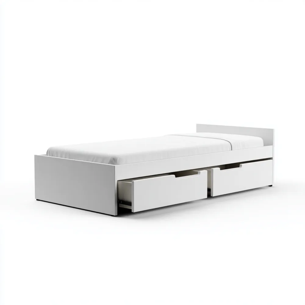 Lit une place avec tiroirs 90x200 cm – Bois – Blanc