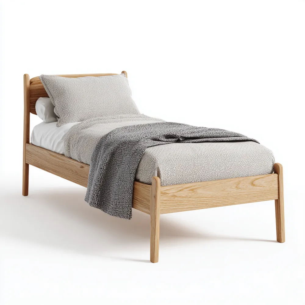Lit en bois avec matelas et oreiller - Chêne naturel