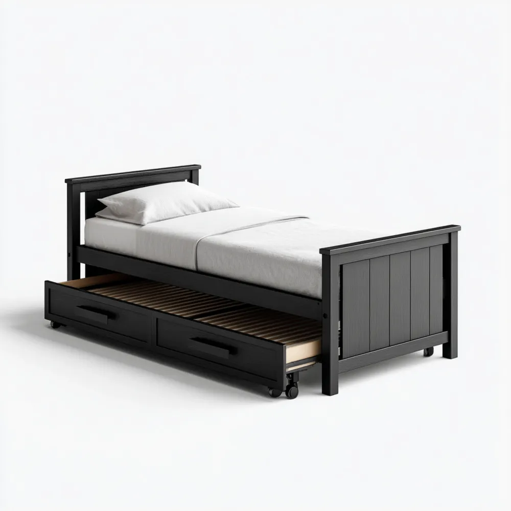 Lit simple en bois avec tiroir - Noir