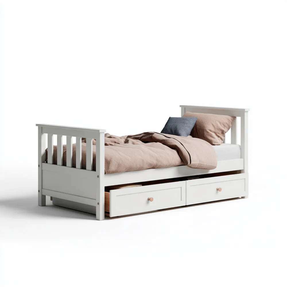 Lit en bois avec tiroirs 200x90x80 cm - Blanc