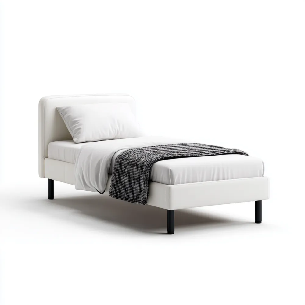 Lit simple rembourré en bois et tissu 100x200 cm - Blanc