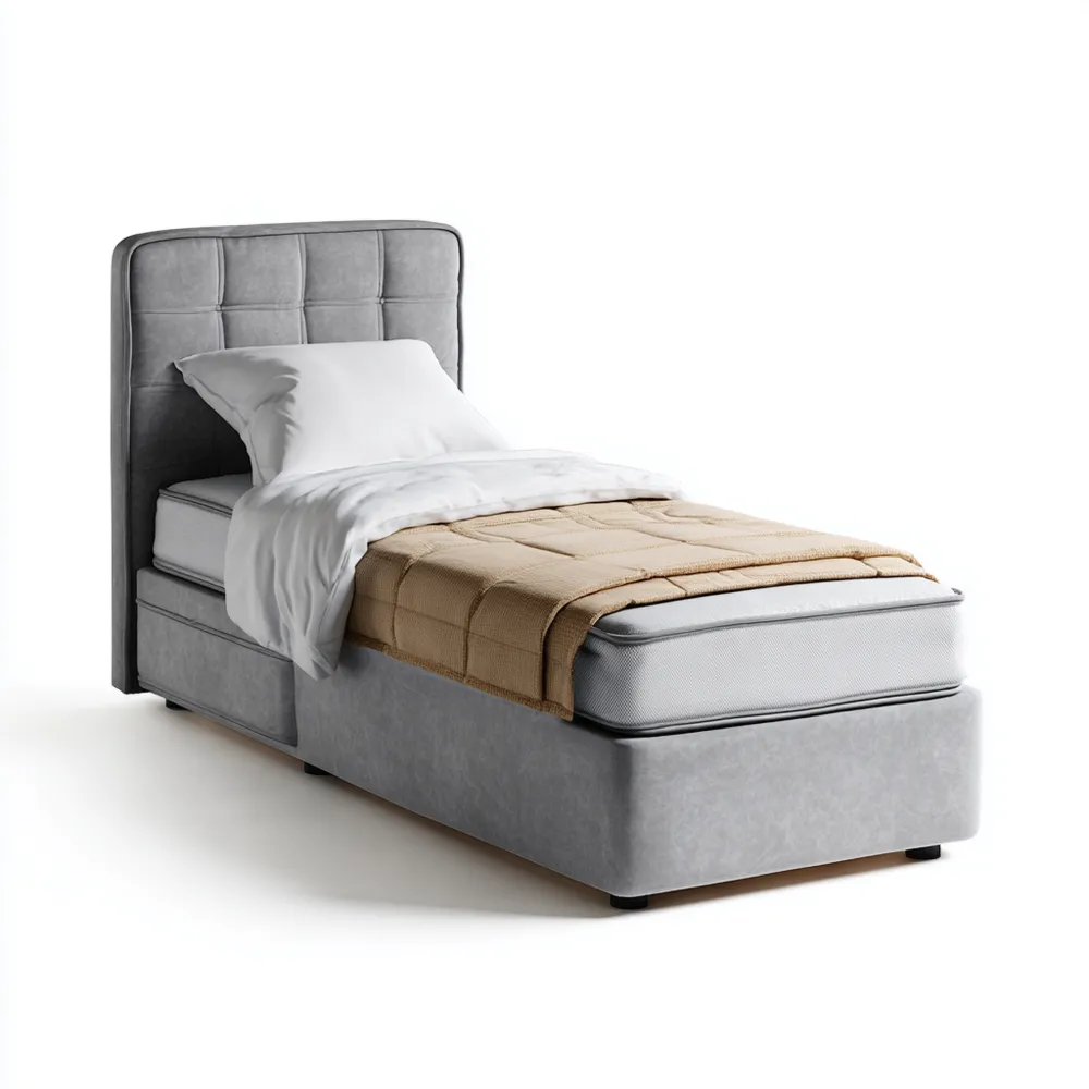 Lit rembourré en Tissu Gris avec Matelas et Oreiller