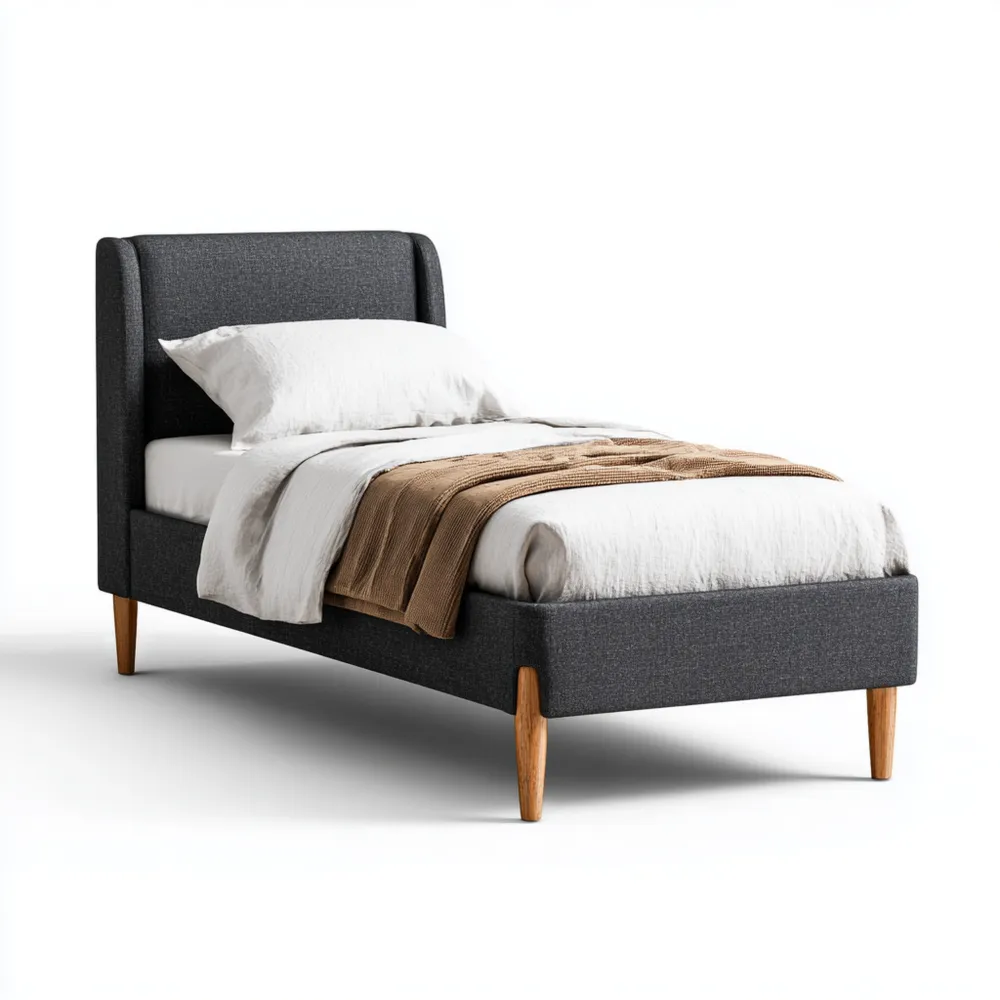 Lit simple en Tissu Gris Foncé 200x90 cm