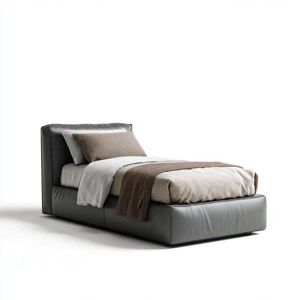 Lit Simple en Cuir Synthétique Gris avec Matelas en Mousse