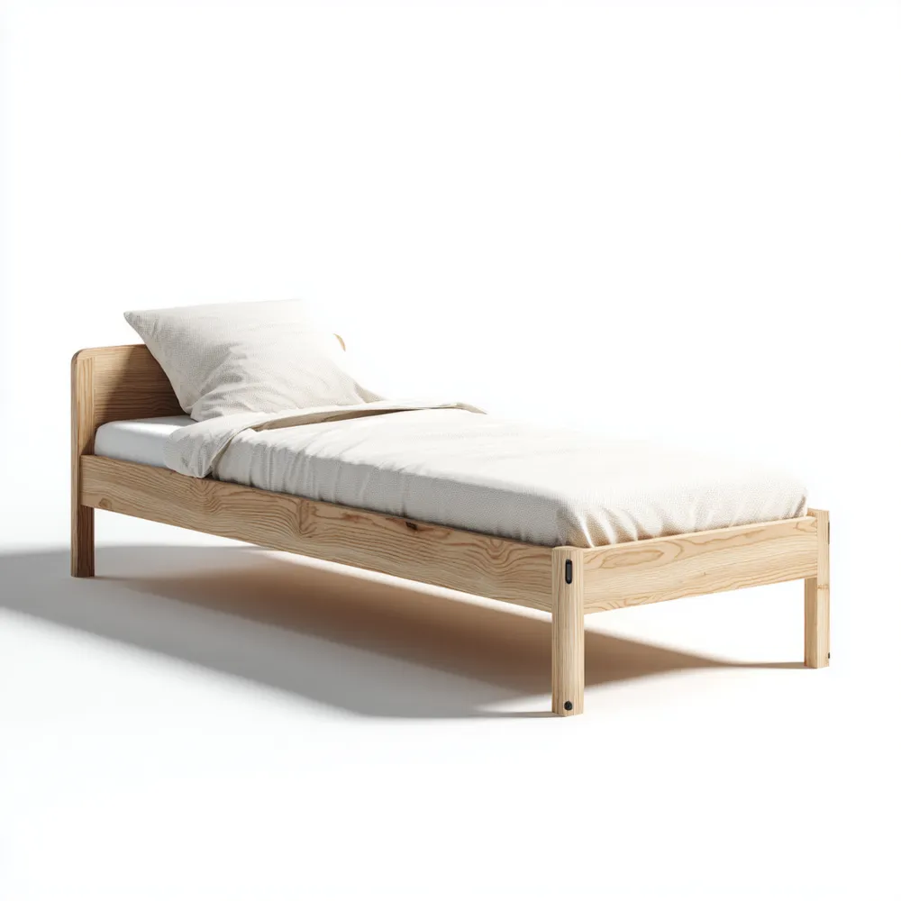 Lit simple en bois de pin massif 90x190 cm - Naturel