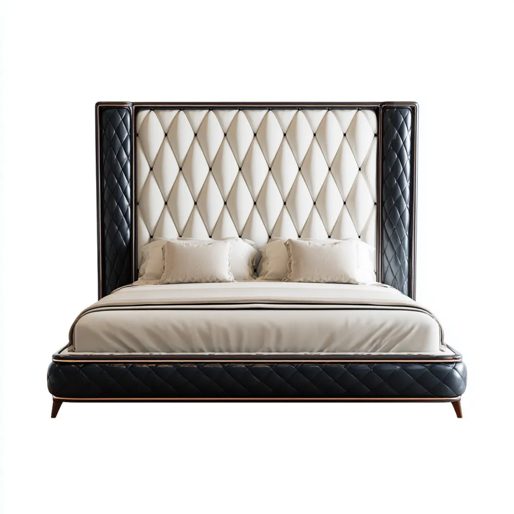 Lit en cuir avec tête de lit capitonnée Noir/Blanc 180x200 cm