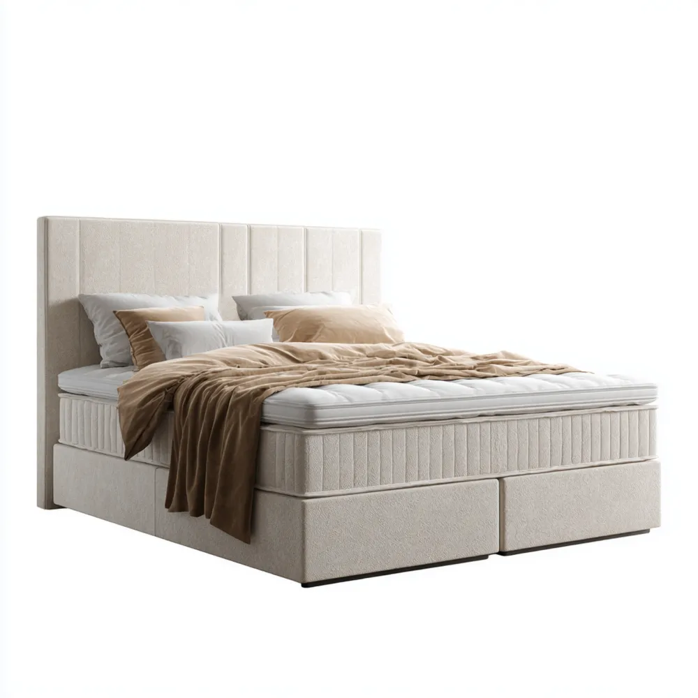 Lit Double en Tissu et Matelas 200x180 cm - Beige