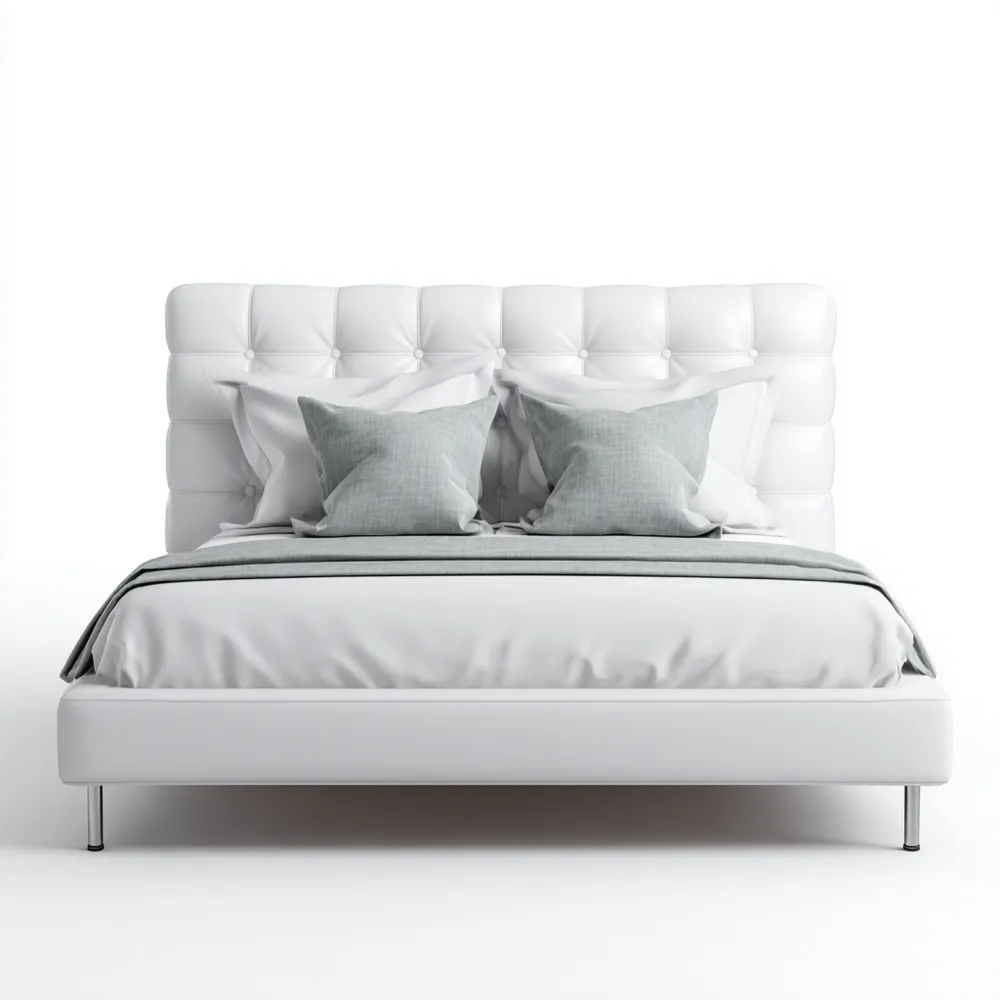 Lit double en cuir synthétique avec tête capitonnée - Blanc
