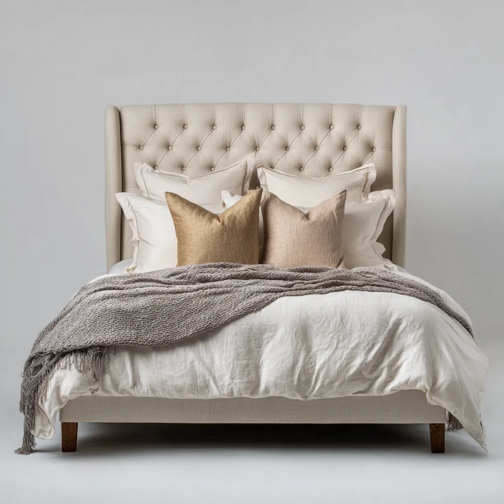 Lit en tissu avec tête de lit capitonnée 200x160x120 cm – Beige