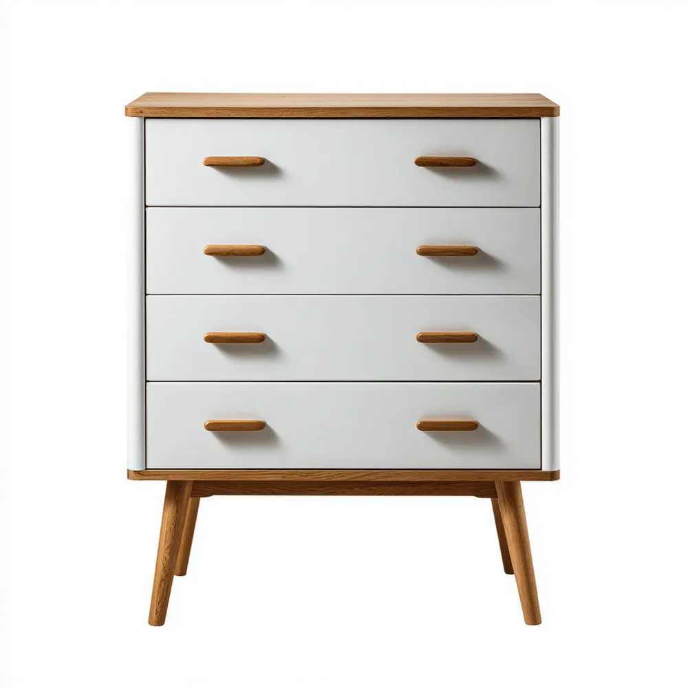 Commode en bois et MDF 80x40x95 cm 4 tiroirs – Blanc/Chêne